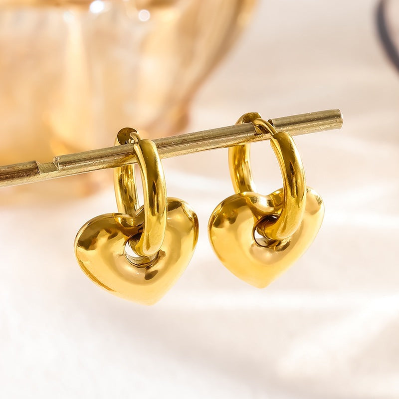 Simple K-Gold-Plated Peach-Heart Earrings For Women