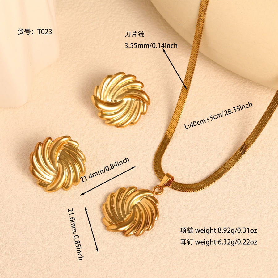 Women Bowknot 3D Puffy Heart Jewelry Set Snake Chain Necklace & Stud Earrings 2Pcs Gold Silver Tone Stainless Steel Romantic Valentine Gift Jewelry