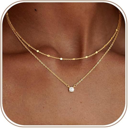 Womens Simple Double Layer Pendant Choker Necklace,Ins Fashion Versatile Layered Neck Chain For Women