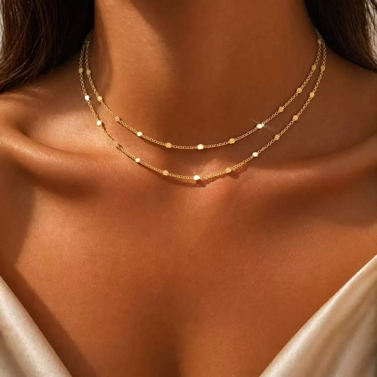 Womens Simple Double Layer Pendant Choker Necklace,Ins Fashion Versatile Layered Neck Chain For Women