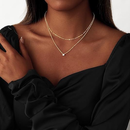 Womens Simple Double Layer Pendant Choker Necklace,Ins Fashion Versatile Layered Neck Chain For Women
