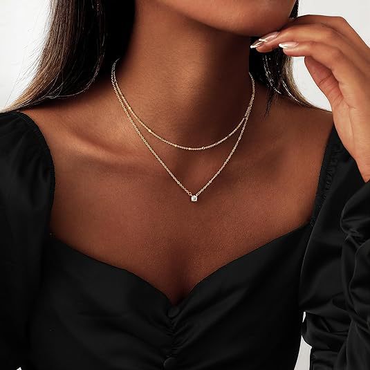 Womens Simple Double Layer Pendant Choker Necklace,Ins Fashion Versatile Layered Neck Chain For Women