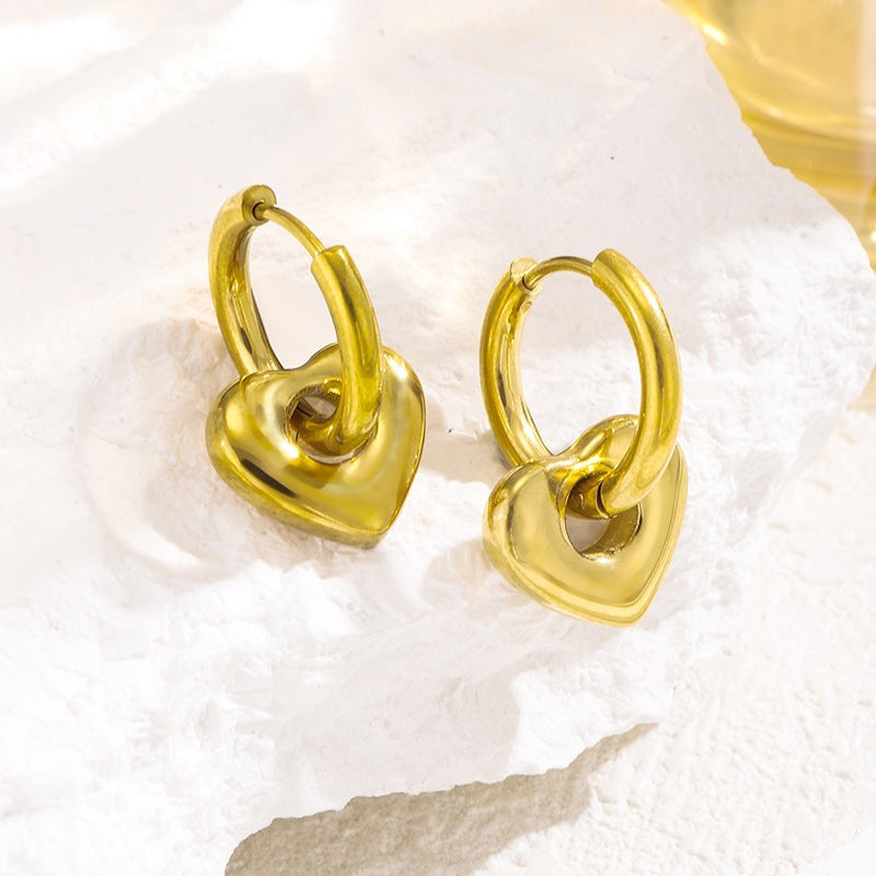 Simple K-Gold-Plated Peach-Heart Earrings For Women