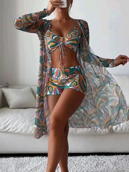 Cabana Women's 3-Piece Swimsuit Set with Mesh Cover-Up