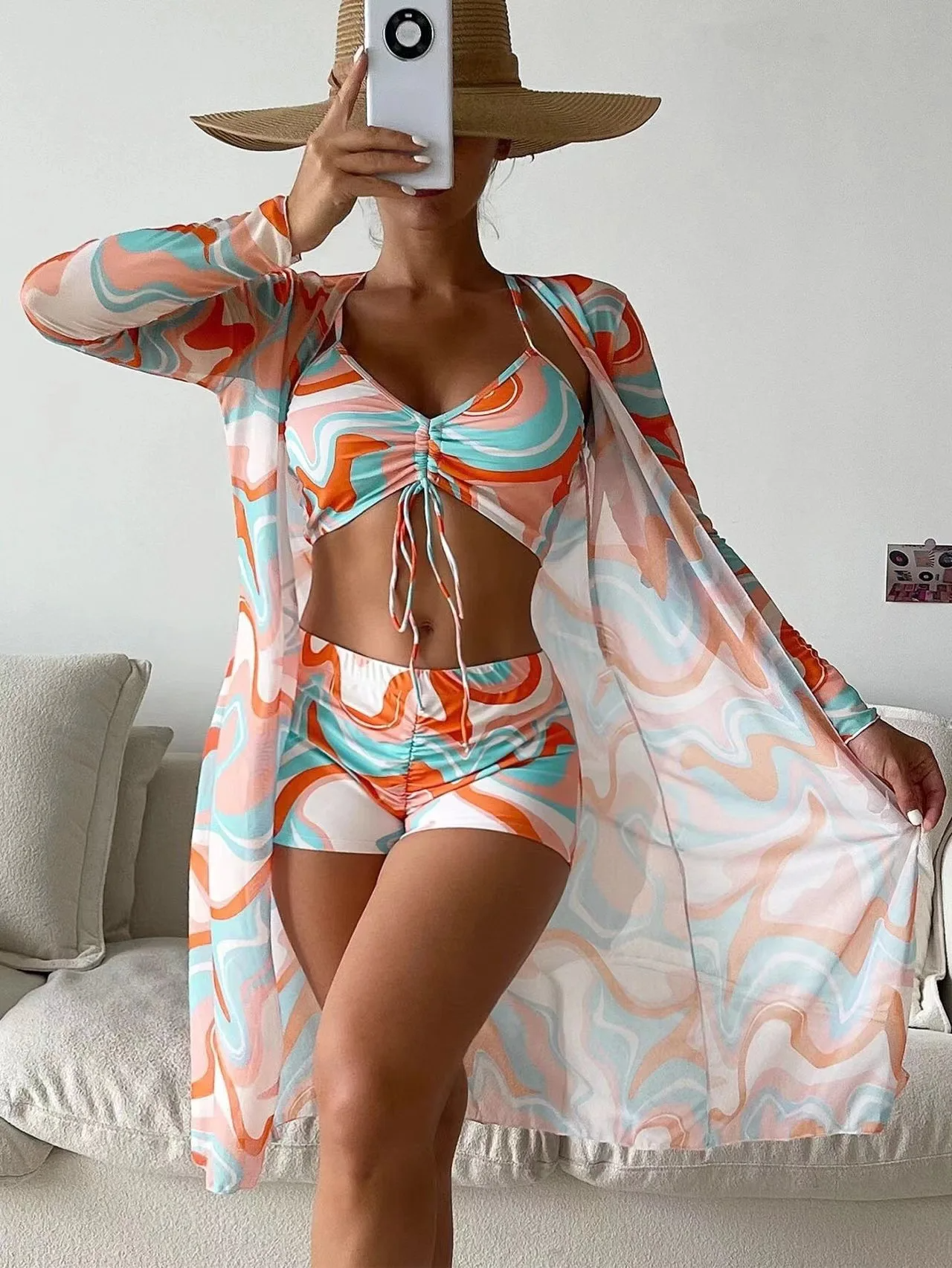 Cabana Women's 3-Piece Swimsuit Set with Mesh Cover-Up